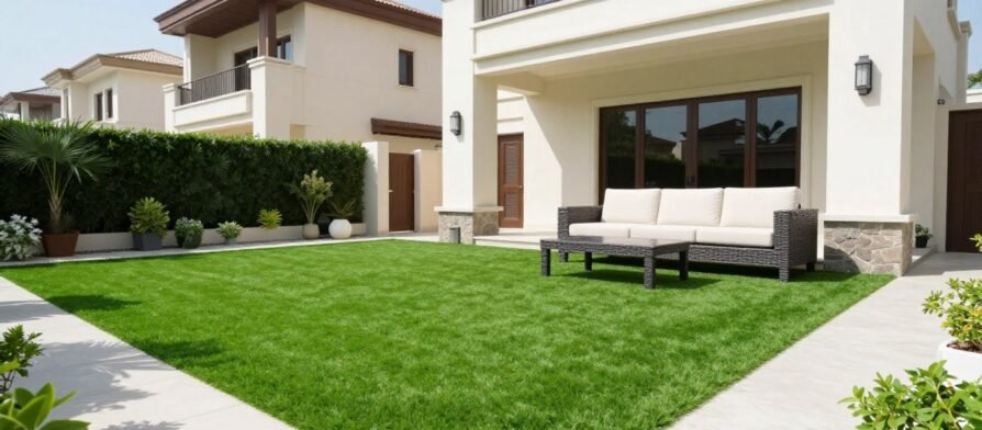 تركيب ثيل صناعي في حديقة منزل كويتي حديثة