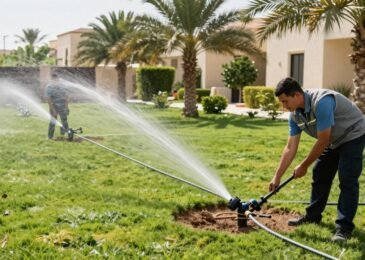 تركيب شبكات ري حديثة في حديقة منزل بالكويت