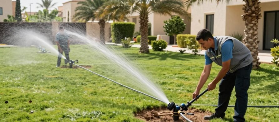 تركيب شبكات ري حديثة في حديقة منزل بالكويت