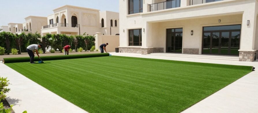 تركيب عشب صناعي في حديقة منزل كويتي