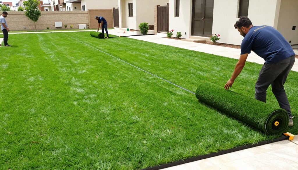 تركيب عشب طبيعي أخضر في حديقة منزل بالأحمدي تركيب عشب طبيعي أخضر في حديقة منزل بالأحمدي