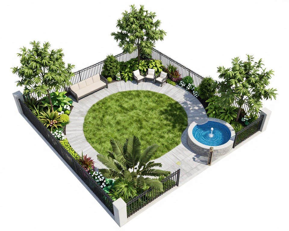 تصميم الحدائق المنزلية - مخطط ثلاثي الأبعاد