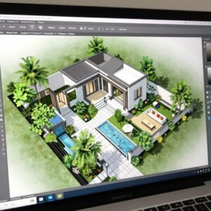 تصميم ثلاثي الأبعاد لحديقة منزلية في الجهراء
