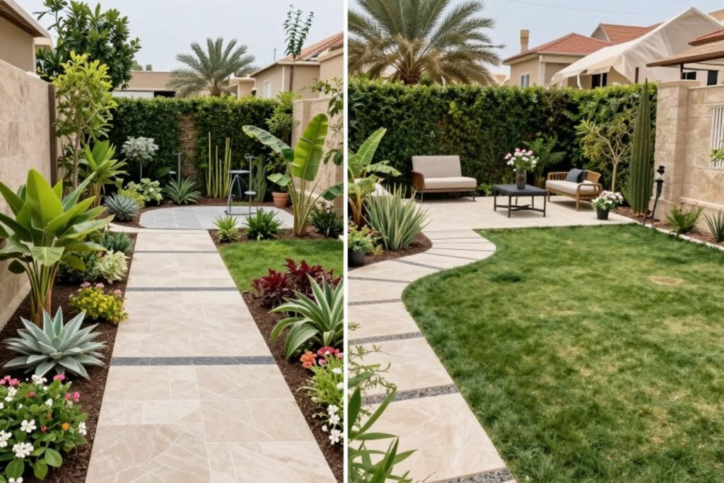 تصميم حديقة احترافي مقابل تصميم غير احترافي