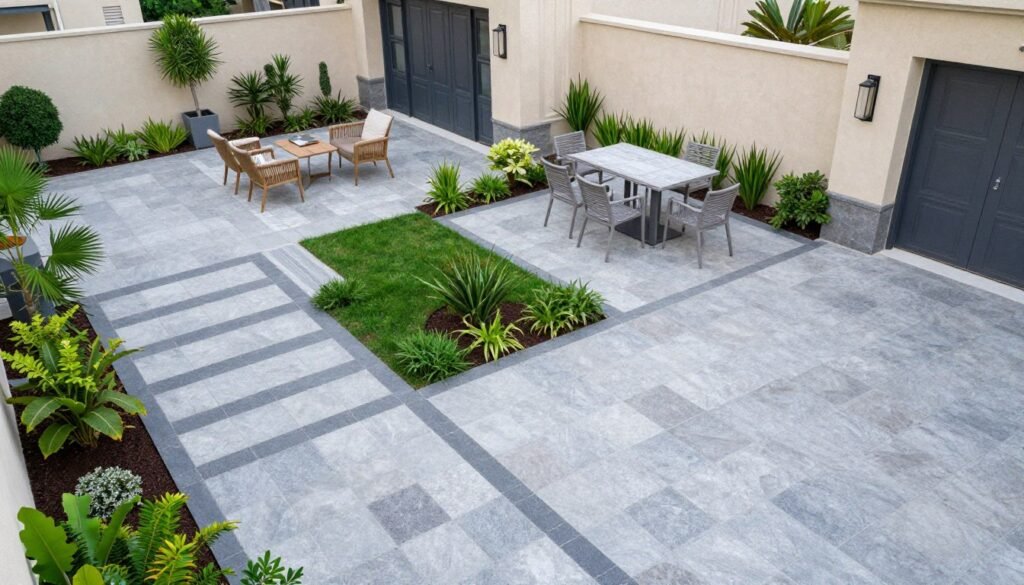 تصميم حديقة كاملة بالبلاط المتداخل