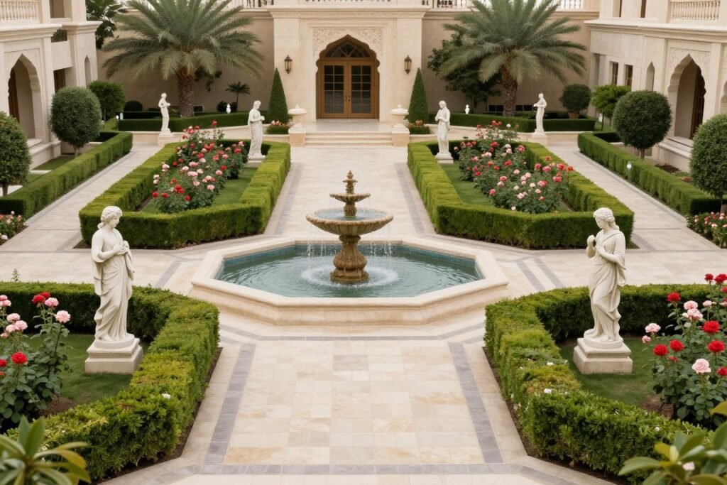 تصميم حديقة كلاسيكية فاخرة في الكويت تصميم حديقة كلاسيكية فاخرة في الكويت