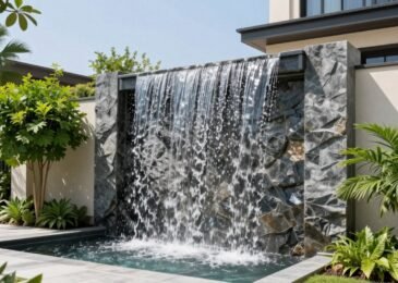 تصميم شلالات منزلية حديثة في حديقة فاخرة بالكويت