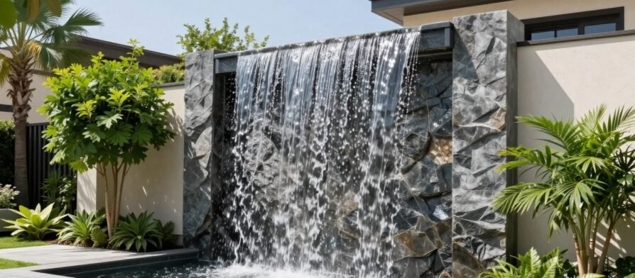 تصميم شلالات منزلية حديثة في حديقة فاخرة بالكويت