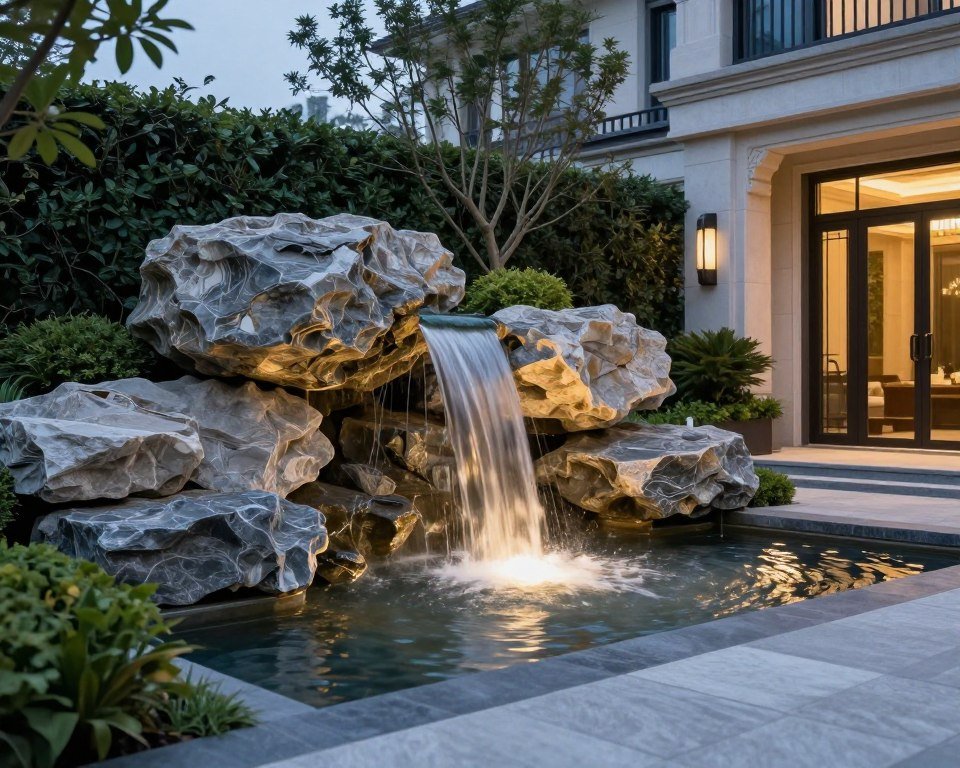 تصميم شلالات ونوافير في حديقة فلة