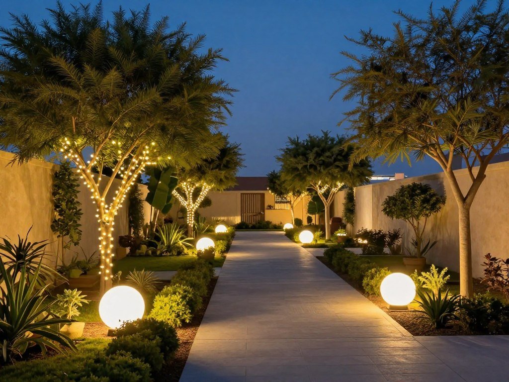 تنسيق الحدائق - إضاءة فنية