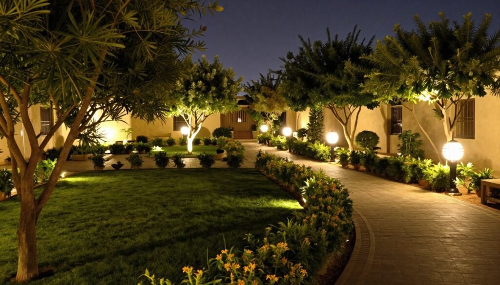 تنسيق تصميم الحدائق - إضاءة ليلية