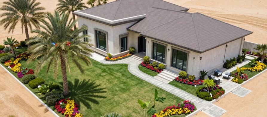 تنسيق حدائق صباح الأحمد - منظر عام لحديقة فيلا فاخرة