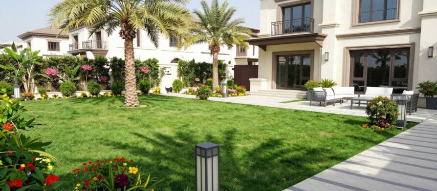 تنسيق حدائق صباح الناصر - منظر طبيعي خلاب لحديقة منزلية في الكويت