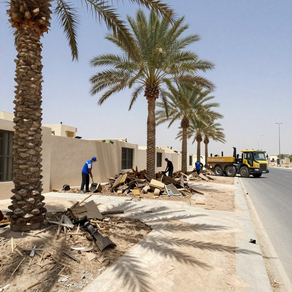 تنظيف الموقع بعد إزالة النخلة تنظيف الموقع بعد إزالة النخلة