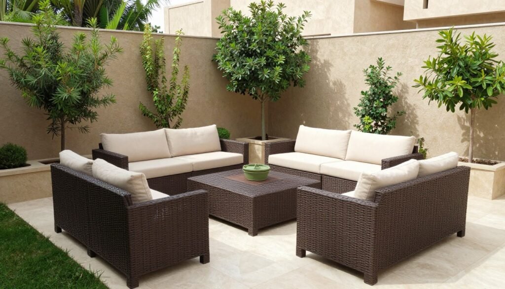 جلسة خارجية جميلة ومكتملة في حديقة كويتية