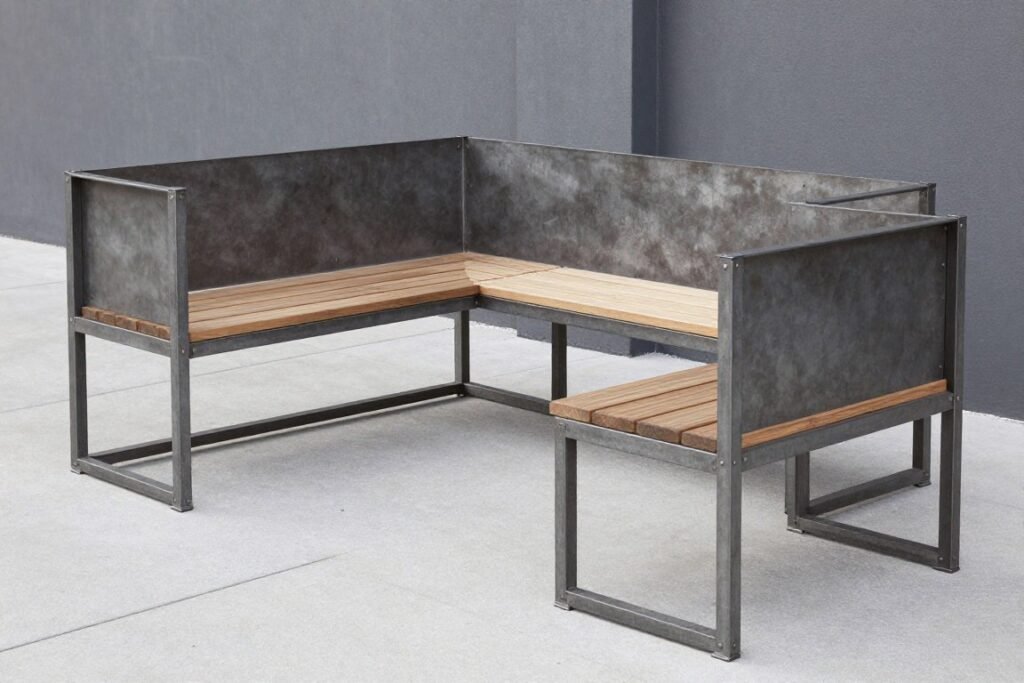 جلسة خارجية صناعية مودرن مع عناصر معدنية