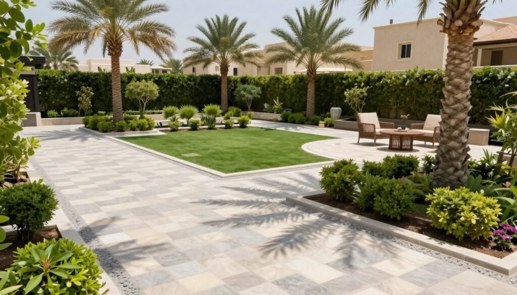 حديقة جميلة بالبلاط المتداخل في الكويت