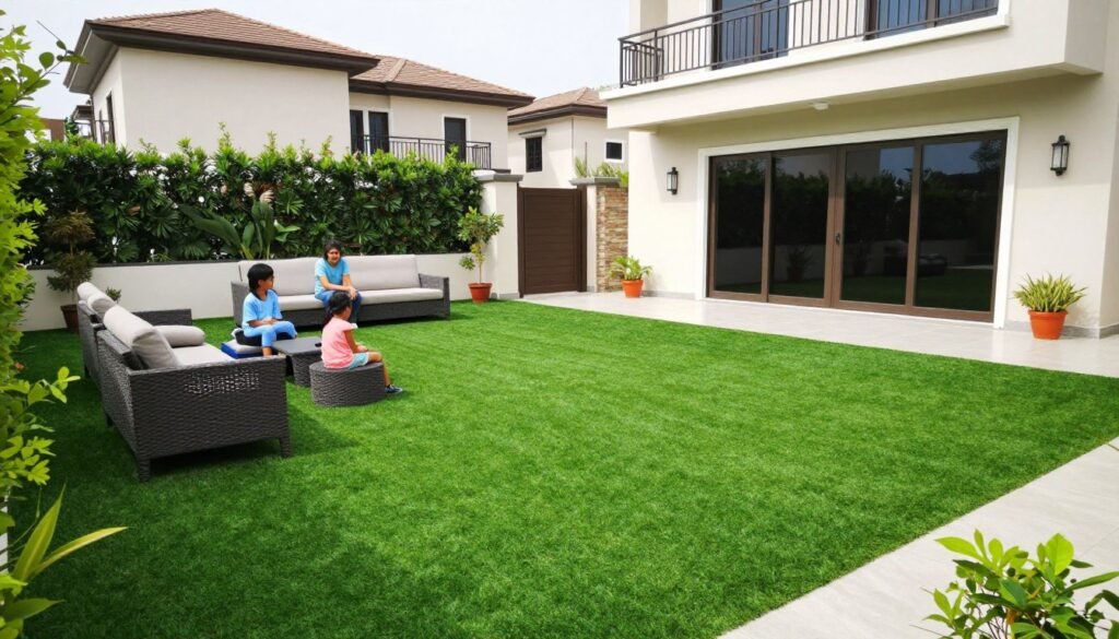 حديقة جميلة مع ثيل صناعي مركب بشكل احترافي حديقة جميلة مع ثيل صناعي مركب بشكل احترافي