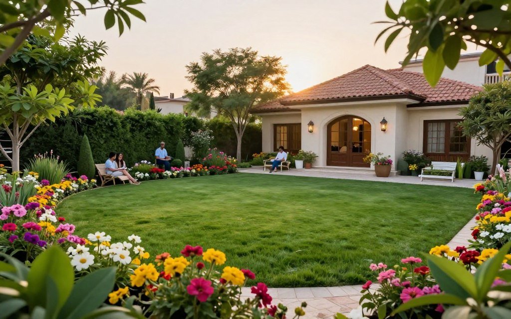 حديقة جميلة مكتملة في منزل كويتي