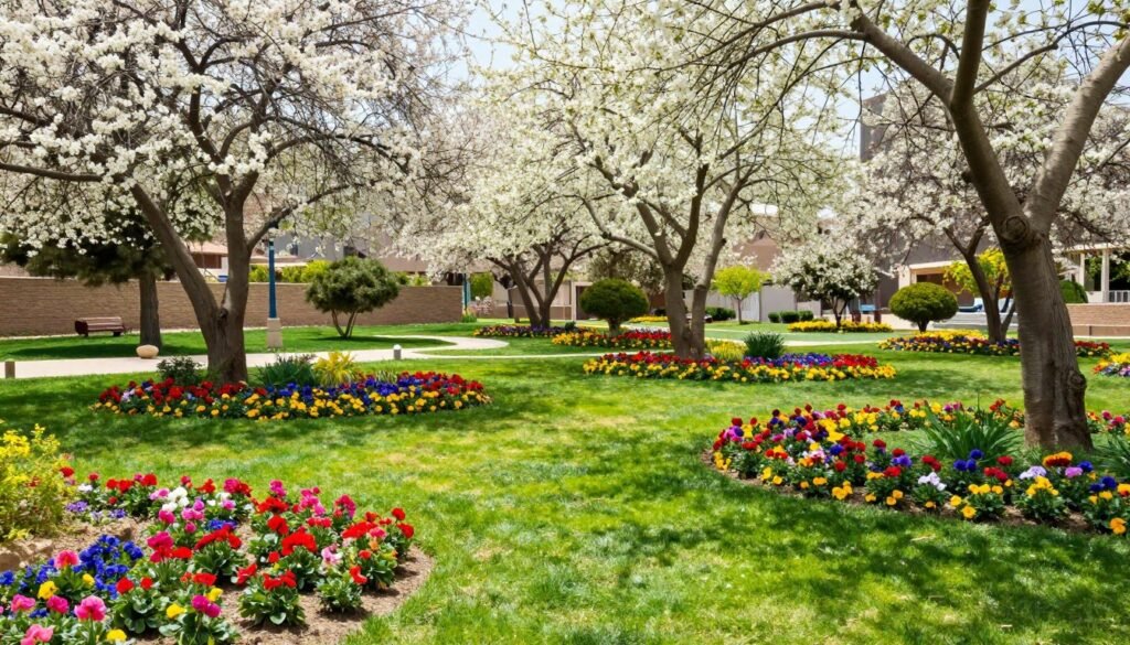 حديقة مزهرة في فصل الربيع بالكويت