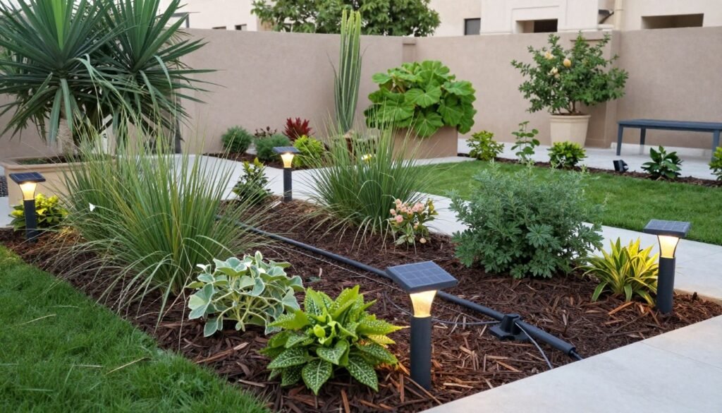 حديقة مستدامة مع نباتات محلية ونظام ري موفر للماء حديقة مستدامة مع نباتات محلية ونظام ري موفر للماء