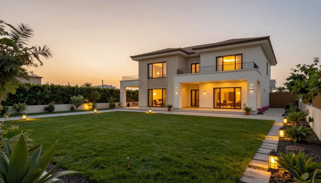 حديقة منزل جميلة مكتملة في الأحمدي مع غروب الشمس حديقة منزل جميلة مكتملة في الأحمدي مع غروب الشمس