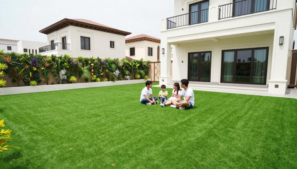 حديقة منزل كويتي جميلة بالعشب الصناعي حديقة منزل كويتي جميلة بالعشب الصناعي
