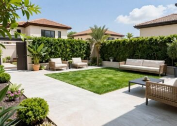 حديقة منزلية جميلة في مبارك الكبير مع تنسيق احترافي ونباتات خضراء