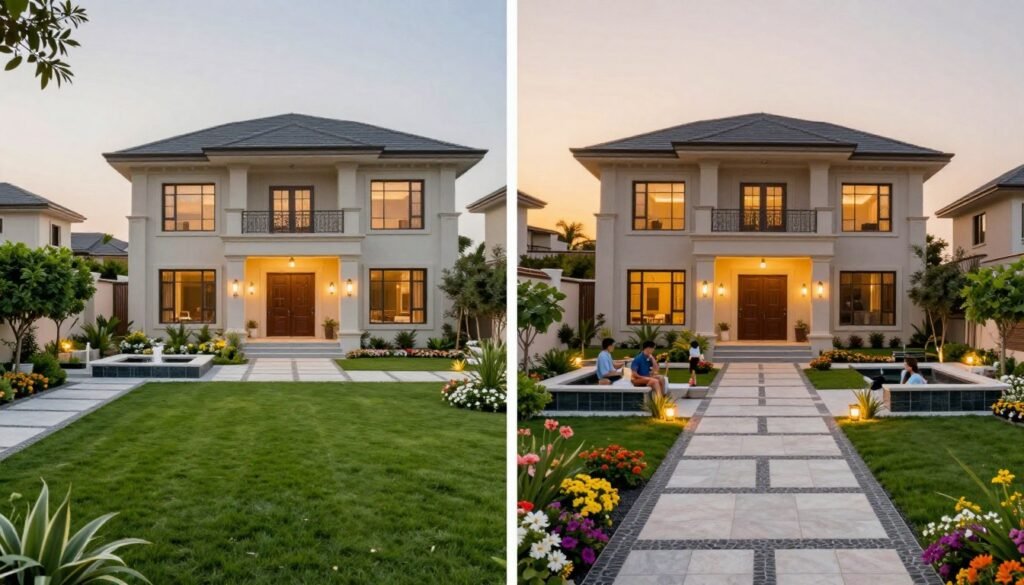 حديقة منزلية فاخرة في الجهراء بعد التنسيق الكامل حديقة منزلية فاخرة في الجهراء بعد التنسيق الكامل