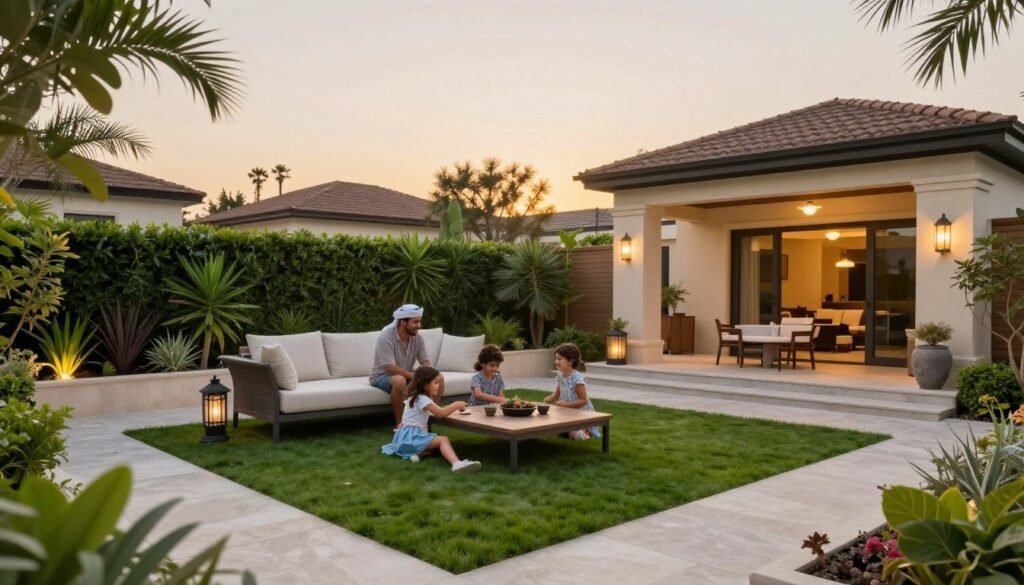 حديقة منزلية فاخرة منسقة بشكل احترافي في الروضة