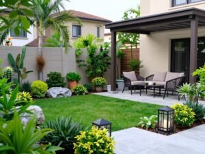 حديقة منزلية في خيطان مع نباتات متنوعة وتصميم مريح