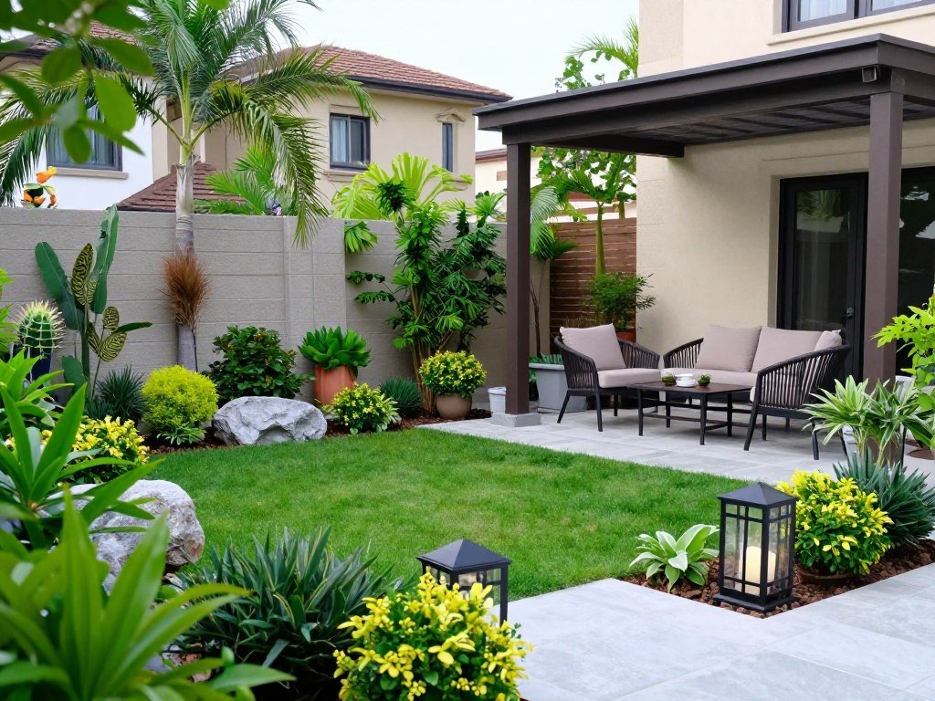 حديقة منزلية في خيطان مع نباتات متنوعة وتصميم مريح حديقة منزلية في خيطان مع نباتات متنوعة وتصميم مريح