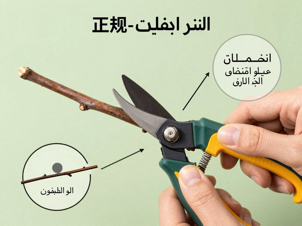 رسم توضيحي لطريقة القطع الصحيح للفروع مع زوايا القطع المثالية
