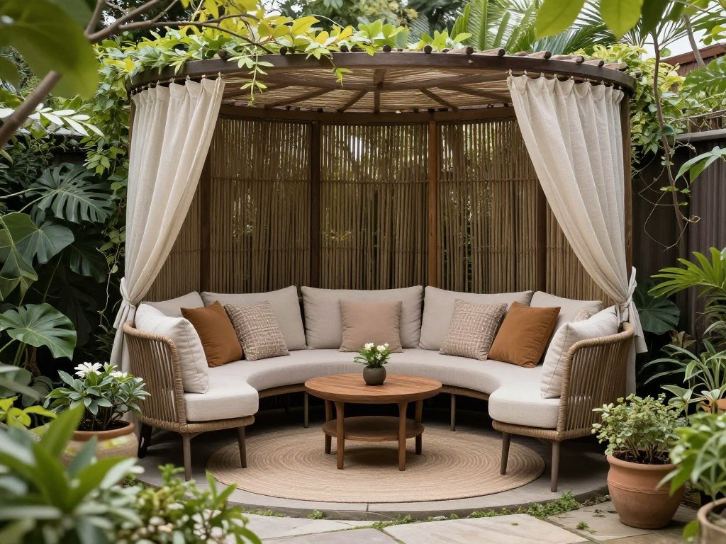 ركن استرخاء خاص في الحديقة مع مقاعد مريحة