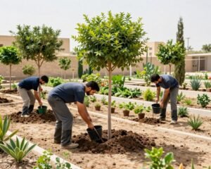 زراعة أشجار ونباتات في حدائق الكويت