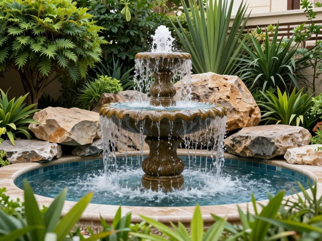 شلال ونافورة في حديقة منزلية بالكويت شلال ونافورة في حديقة منزلية بالكويت