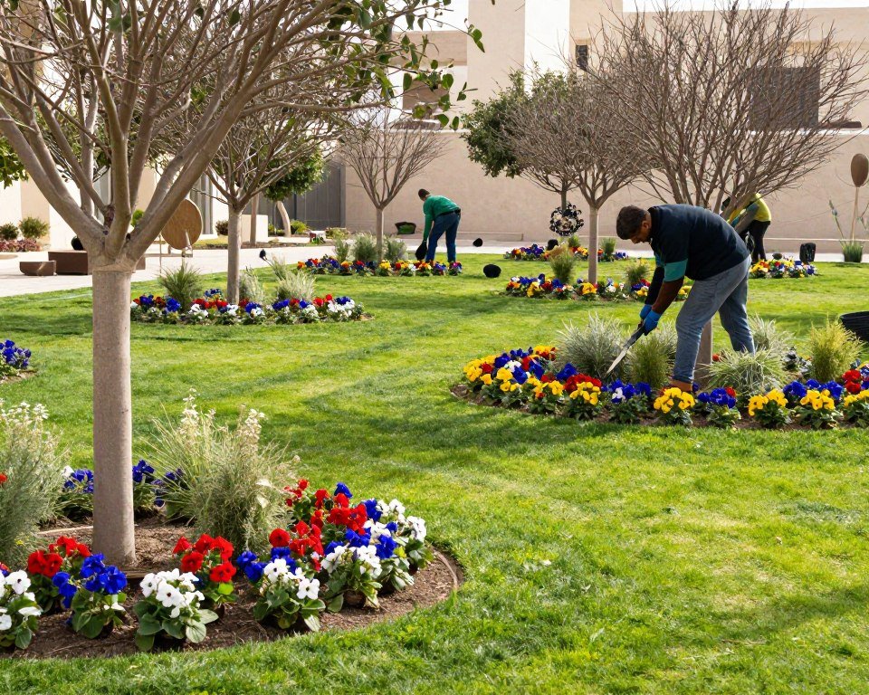 صيانة حدائق في شتاء الكويت