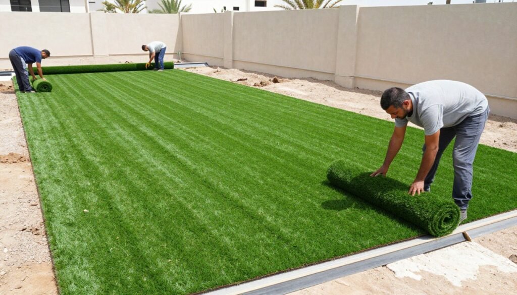 عملية تركيب العشب الصناعي خطوة بخطوة عملية تركيب العشب الصناعي خطوة بخطوة