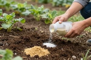 عملية تسميد التربة في حديقة منزلية