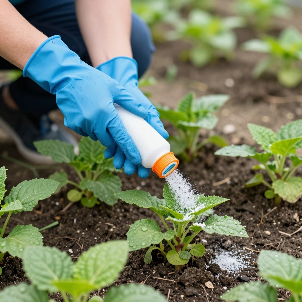 عملية تسميد نباتات في حديقة