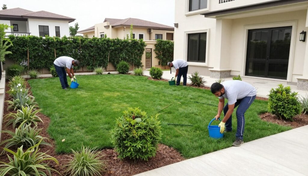 فريق دار الروضة يعمل على تنسيق حديقة في الكويت