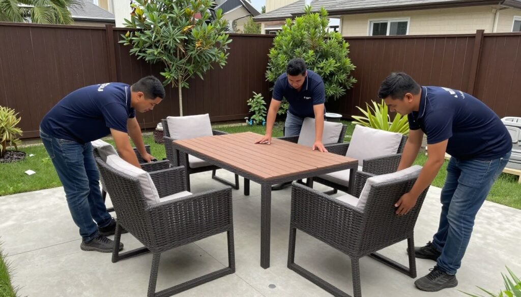 فريق عمل دار الروضة أثناء تركيب جلسة خارجية