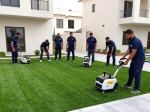 فريق عمل دار الروضة لتركيب العشب الصناعي