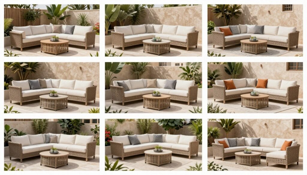 مجموعة متنوعة من تصاميم جلسات خارجية مختلفة في حدائق كويتية