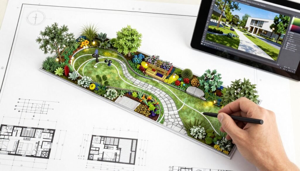 مخطط تصميم حديقة منزلية في الكويت