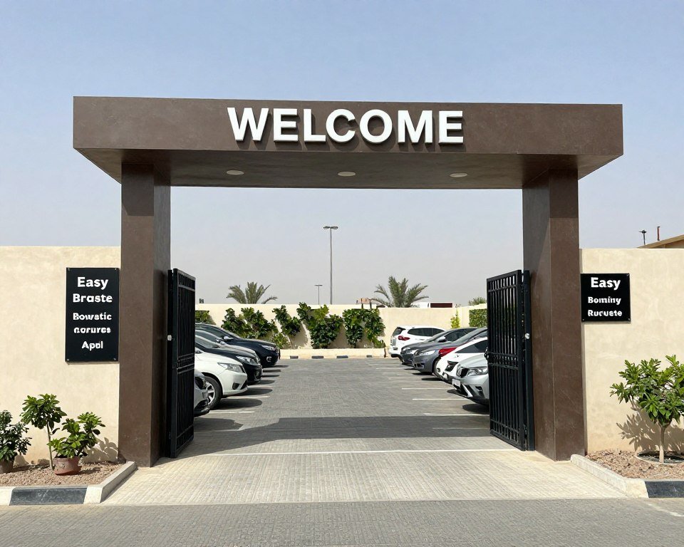 مدخل مشتل نباتات مع موقف سيارات