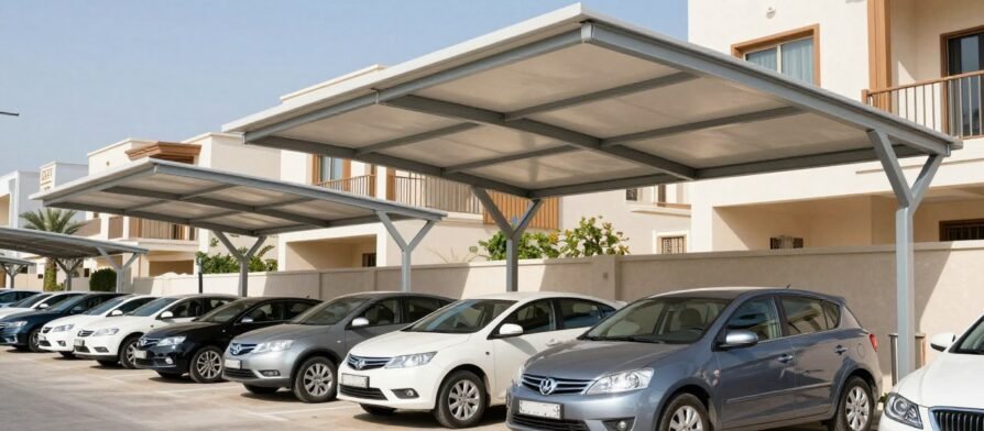 مظلات سيارات حديثة في الكويت توفر حماية كاملة من أشعة الشمس