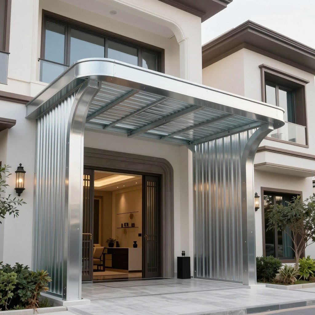 مظلة سيارات حديد مجلفن بتصميم معماري مميز