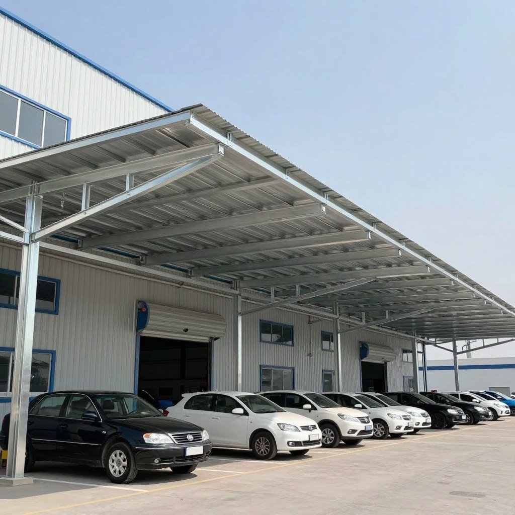 مظلة سيارات حديد مجلفن مقواة للاستخدام التجاري