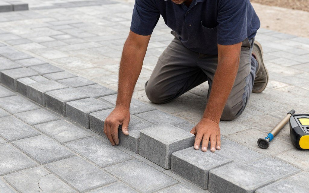 معلم تركيب بلاط متداخل محترف يعمل